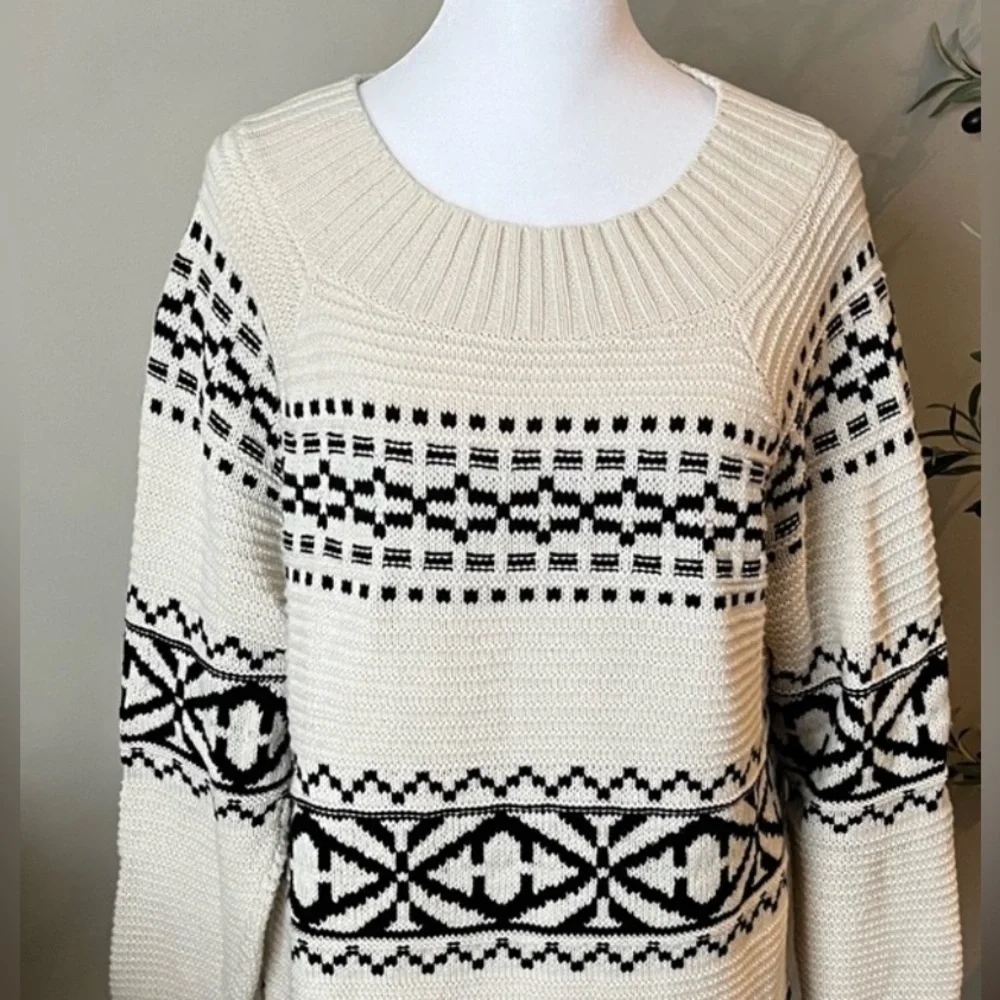 NWT CHAPS BLACK & CREAM FAIR ISLE SWEATER SZ M